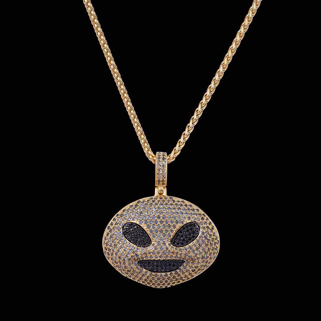 14K Gold Iced Alien Emoji Pendant