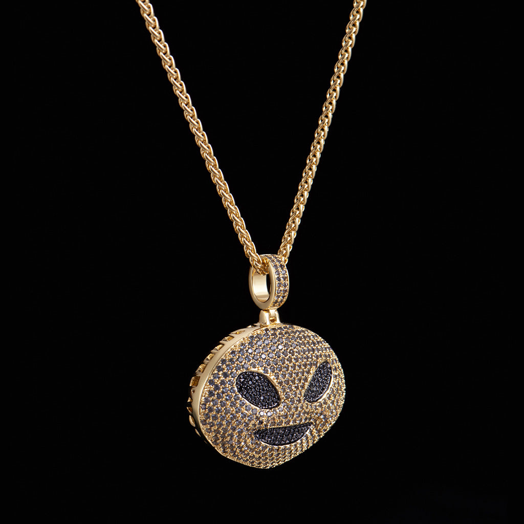 14K Gold Iced Alien Emoji Pendant