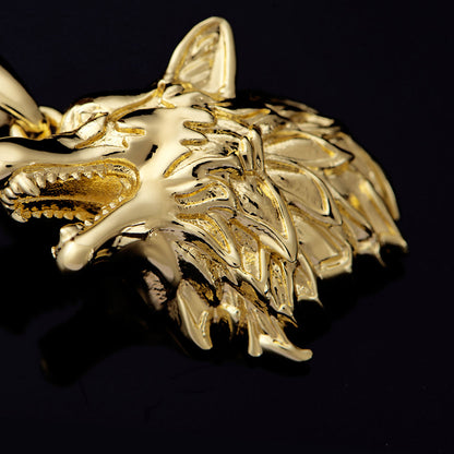 14K Gold Howling Wolf Pendant