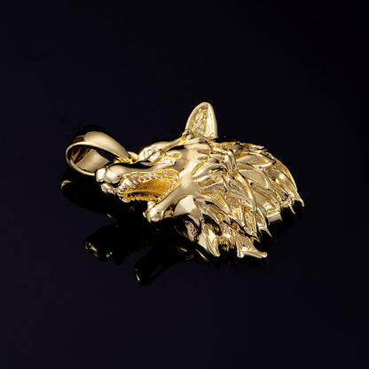 14K Gold Howling Wolf Pendant