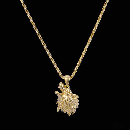 14K Gold Howling Wolf Pendant