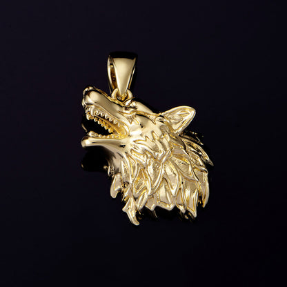 14K Gold Howling Wolf Pendant