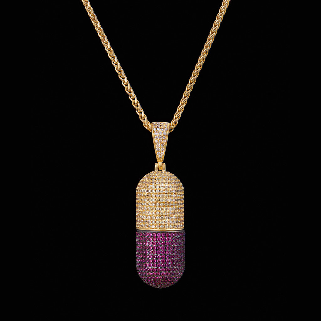 14K Gold Iced Detachable Pill Emoji Pendant