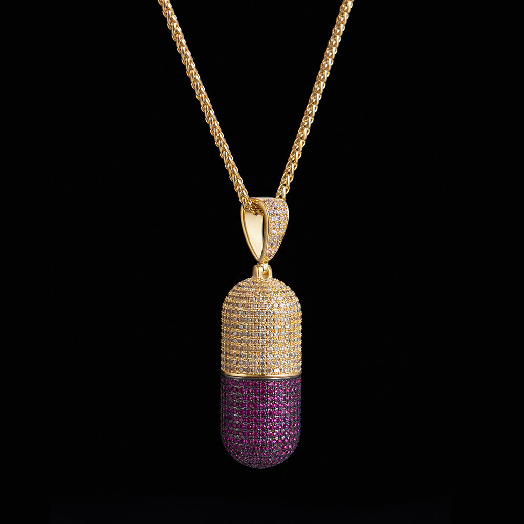 14K Gold Iced Detachable Pill Emoji Pendant