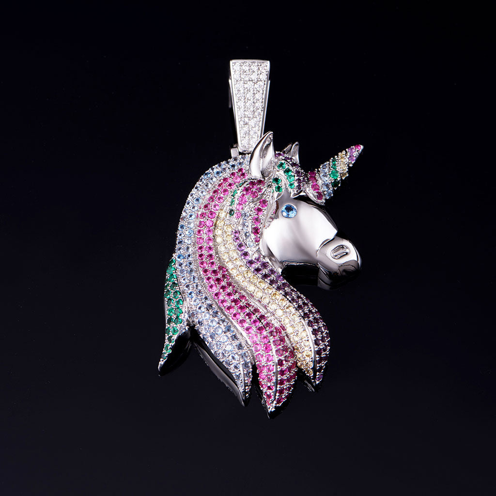 Iced Multi-color Lucky Unicorn Pendant [Only Ship to the US]