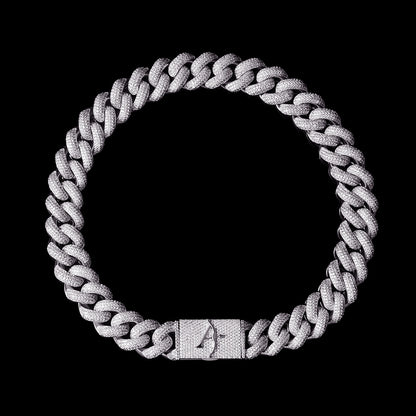 19mm White Gold 4-Row Gems Iced Cuban Link Chain