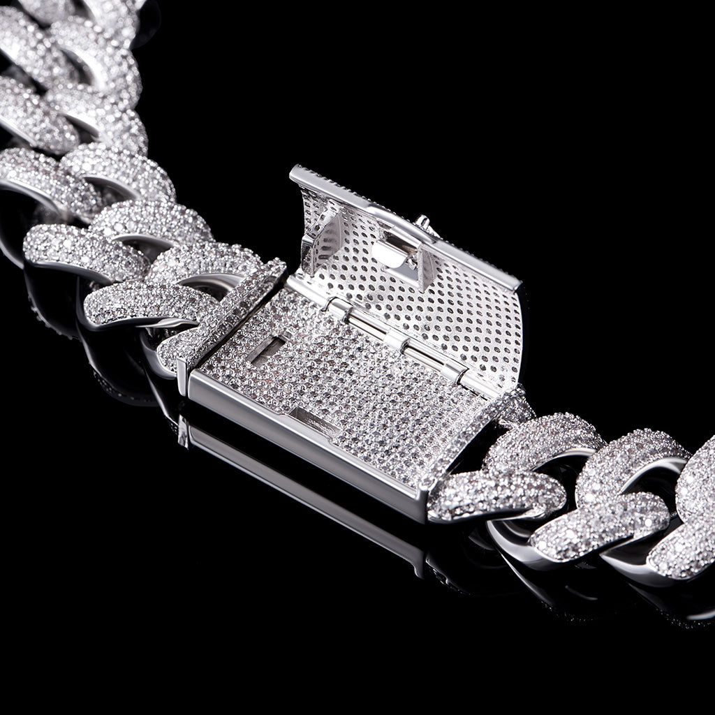 19mm White Gold 4-Row Gems Iced Cuban Link Chain