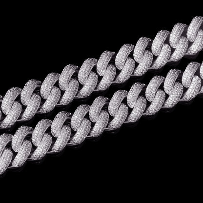 19mm White Gold 4-Row Gems Iced Cuban Link Chain