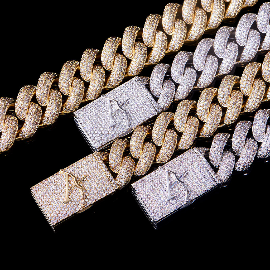 19mm White Gold 4-Row Gems Iced Cuban Link Chain