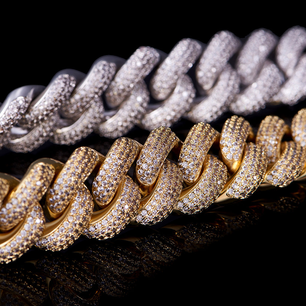 19mm White Gold 4-Row Gems Iced Cuban Link Chain