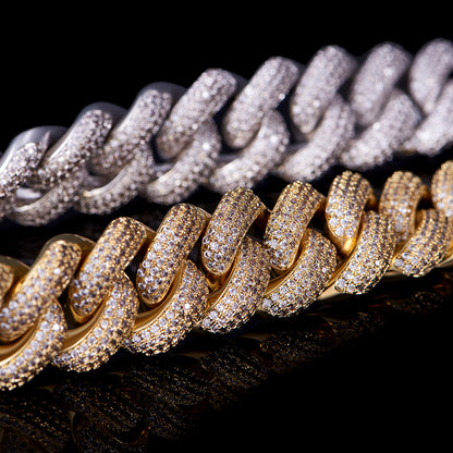 19mm White Gold 4-Row Gems Iced Cuban Link Chain